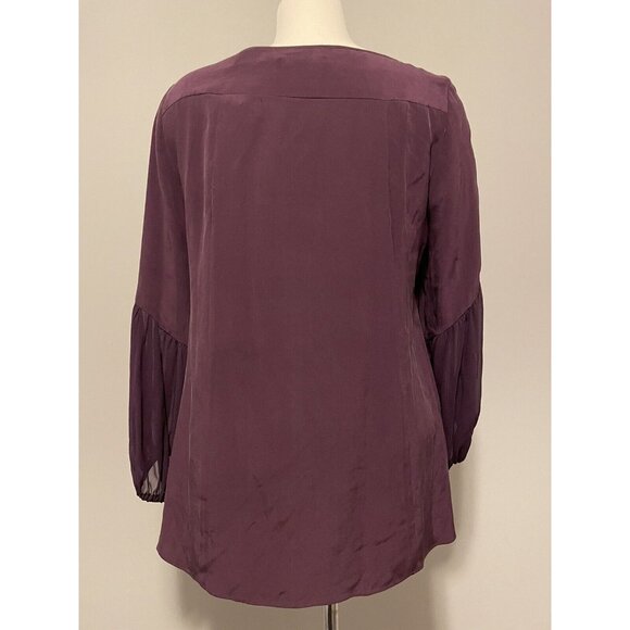 Nanette Lepore Purple Silk Blouse with Bows and Romantic Sleeves, Size 6 - Picture 3 of 9